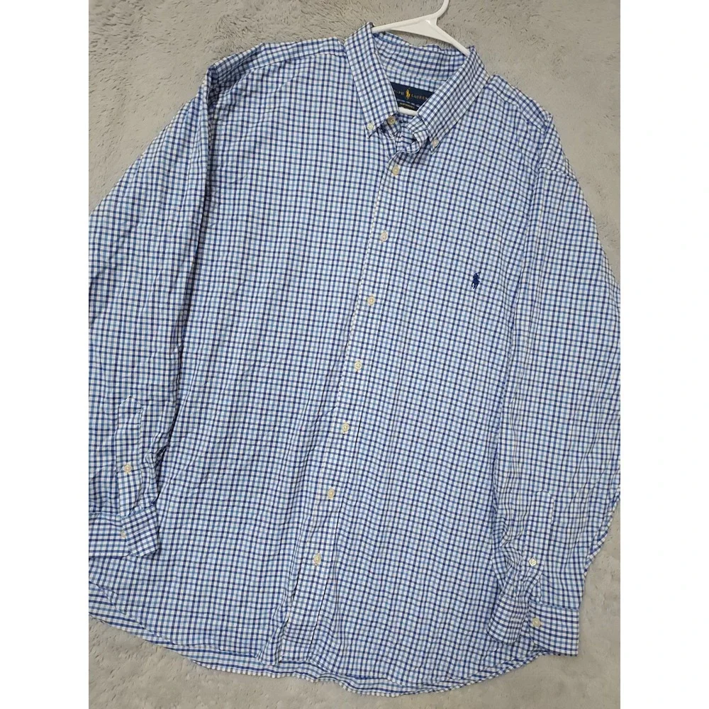 Polo Ralph Lauren Shirt Mens 2XB 2XL BIG Performance Gingham Button Down Blue